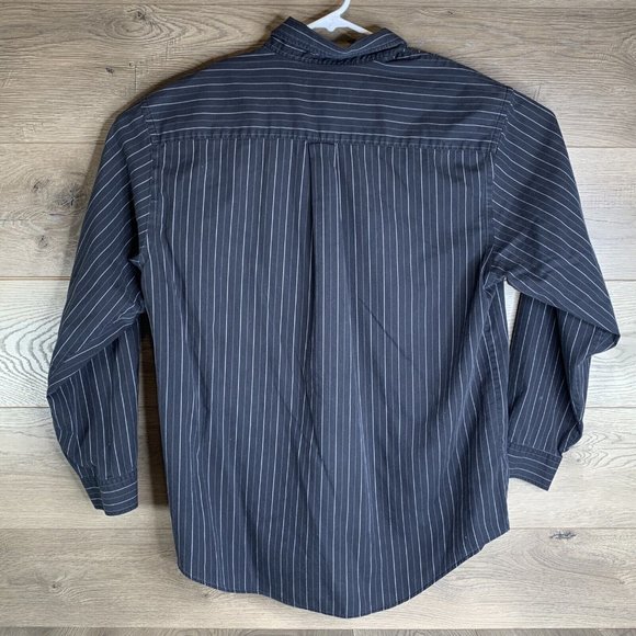 Van Heusen No-Iron Mens Button-Down Shirt L 16-16.5 Long Sleeve Black w/Stripes - Picture 8 of 9